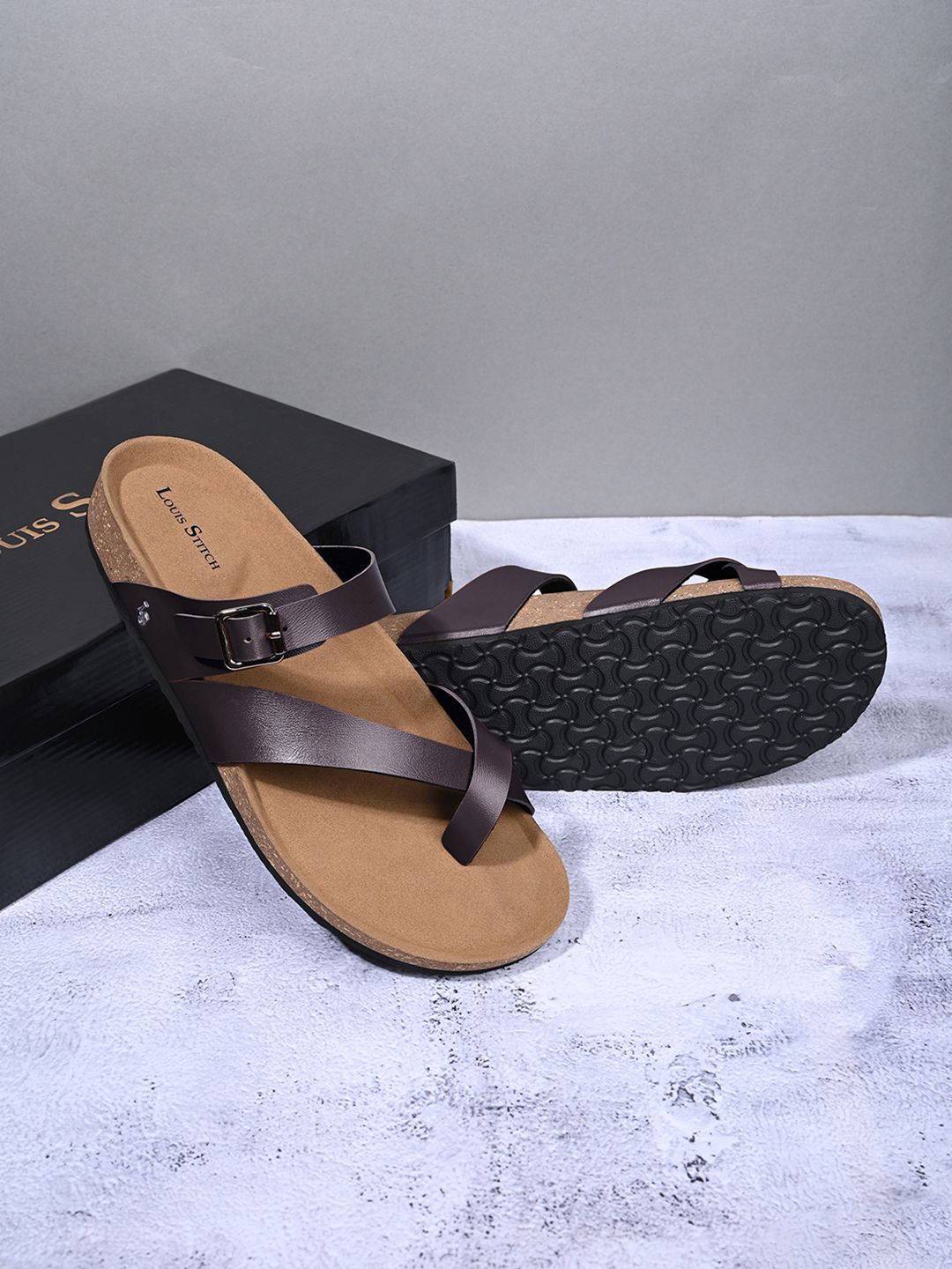 LOUIS STITCH Men Brunette Brown Comfy Cork Flip-Flops Slip-On Slipper for Men-picture-17