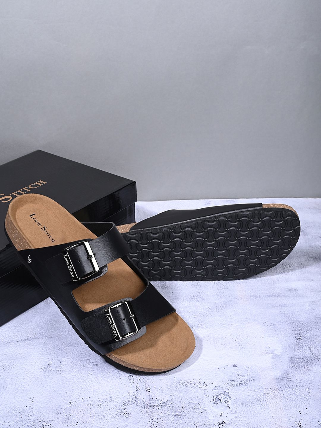 LOUIS STITCH Men Jet Black Comfy Cork Flip-Flops Slipper for Men-picture-27