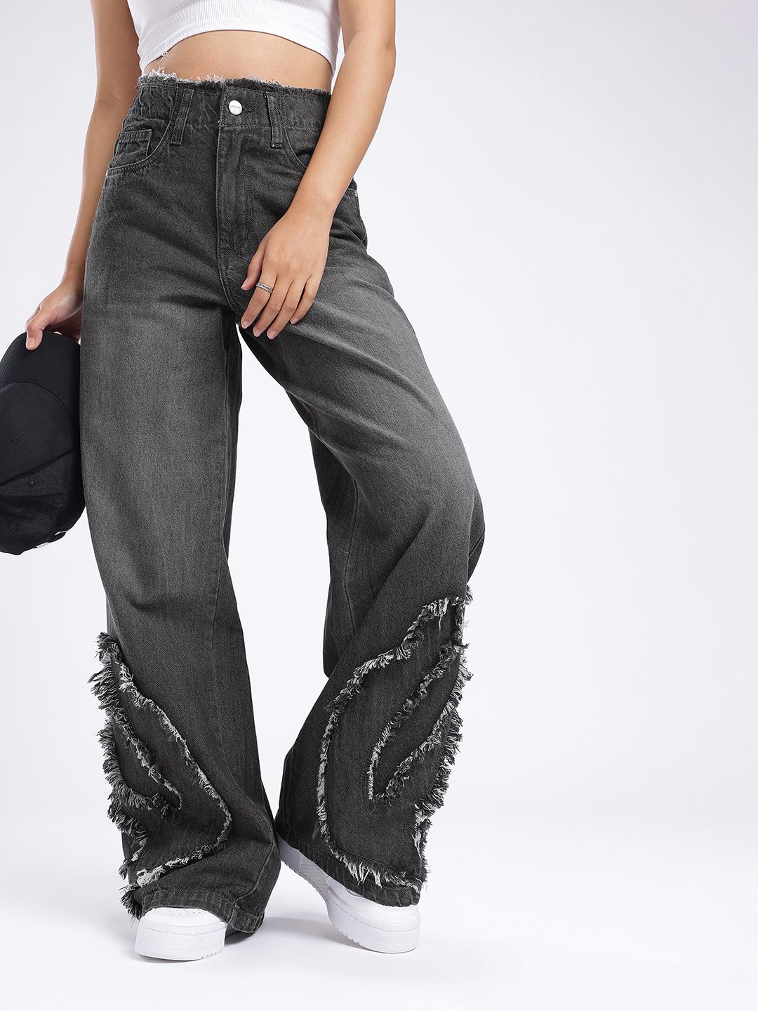 glitchez Women Baggy Wide Leg High-Rise Light Fade Frayed Stretchable Jeans-picture-12