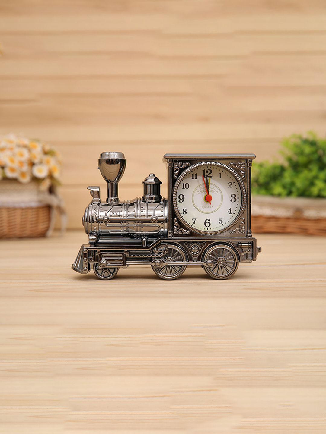 Spiaty Spiaty Black Trein Engin Shaped Round Alarm Clock
