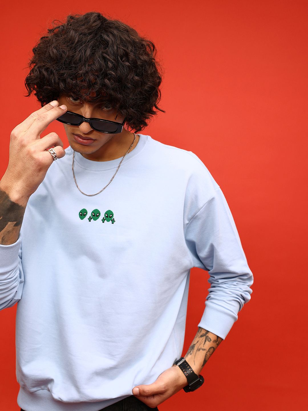 glitchez Edgy Swag Minimal Printed Cotton Terry Oversized Fit Sweatshirt-picture-30