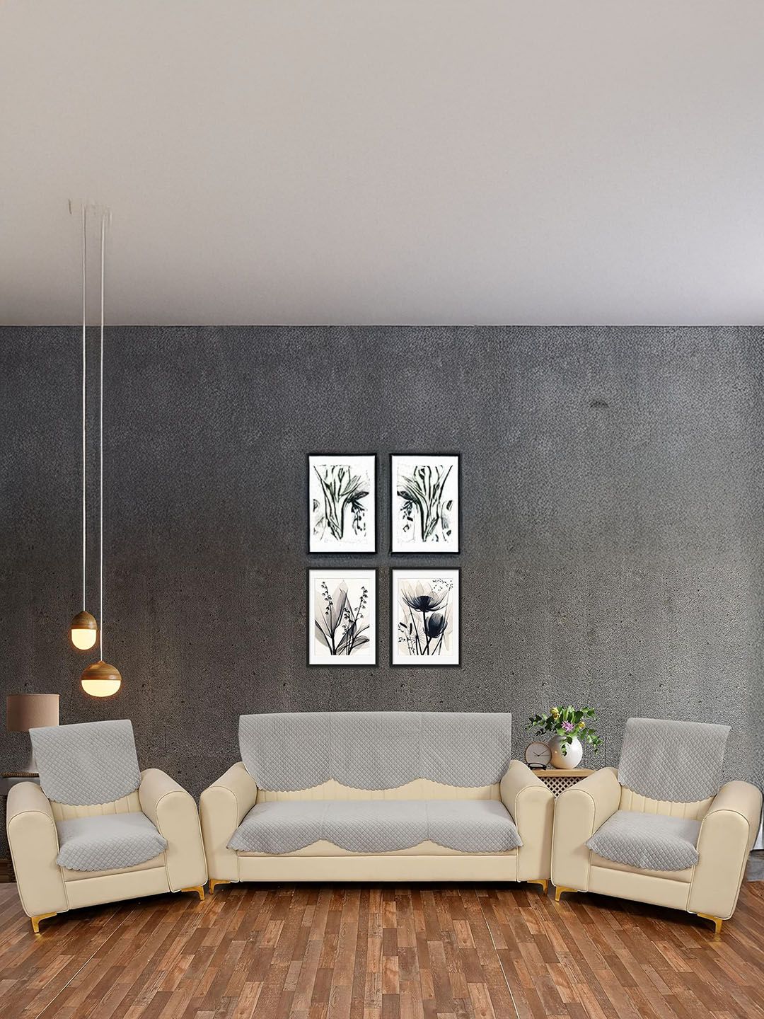 Bajo's Grey Solid Velvet Sofa Cover-image-38