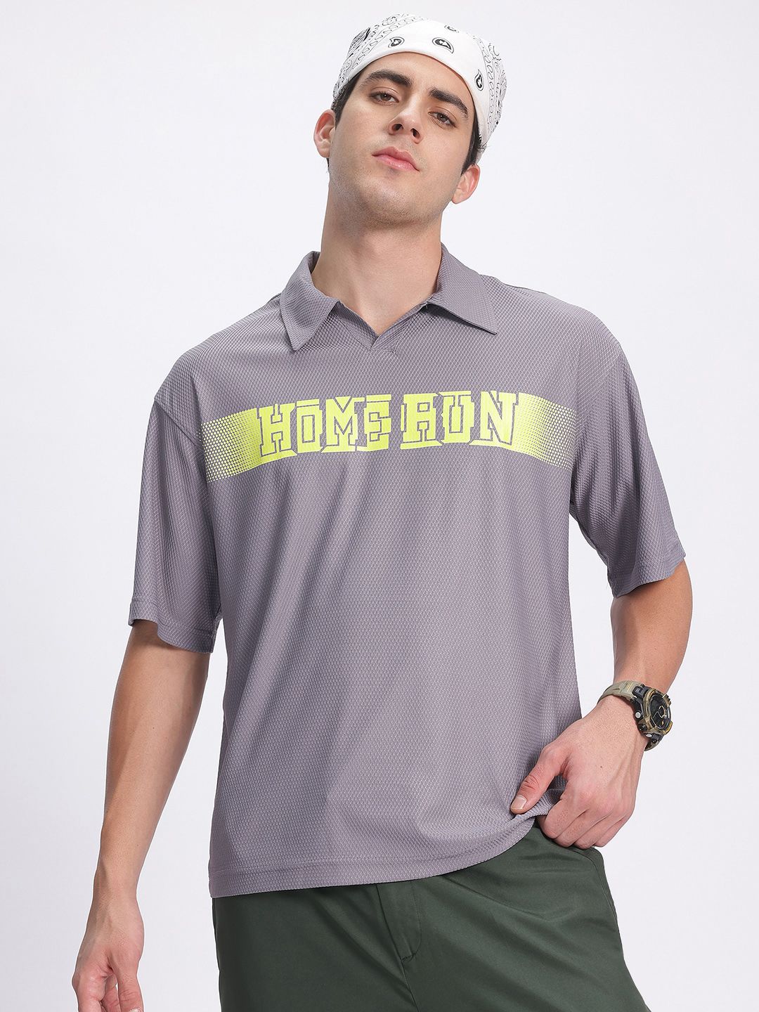 glitchez Textured Tales Typography Polo Collar Relaxed T-shirt-picture-41