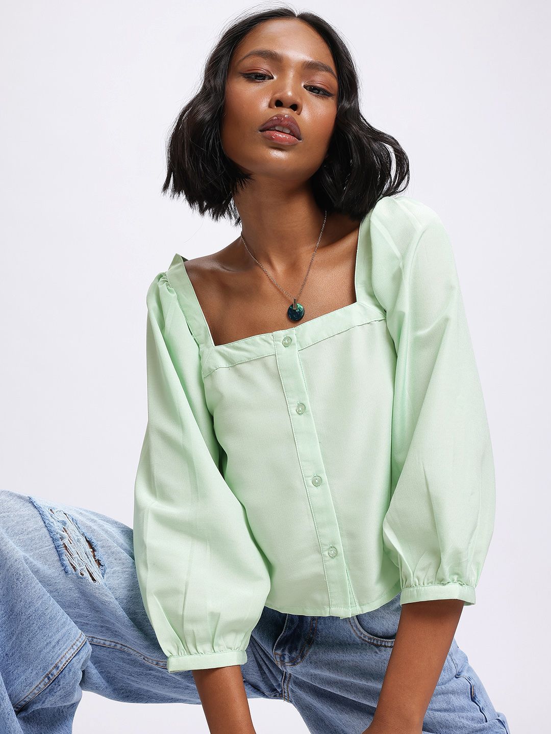 glitchez Puff Moment Square Neck A-Line Top-picture-39