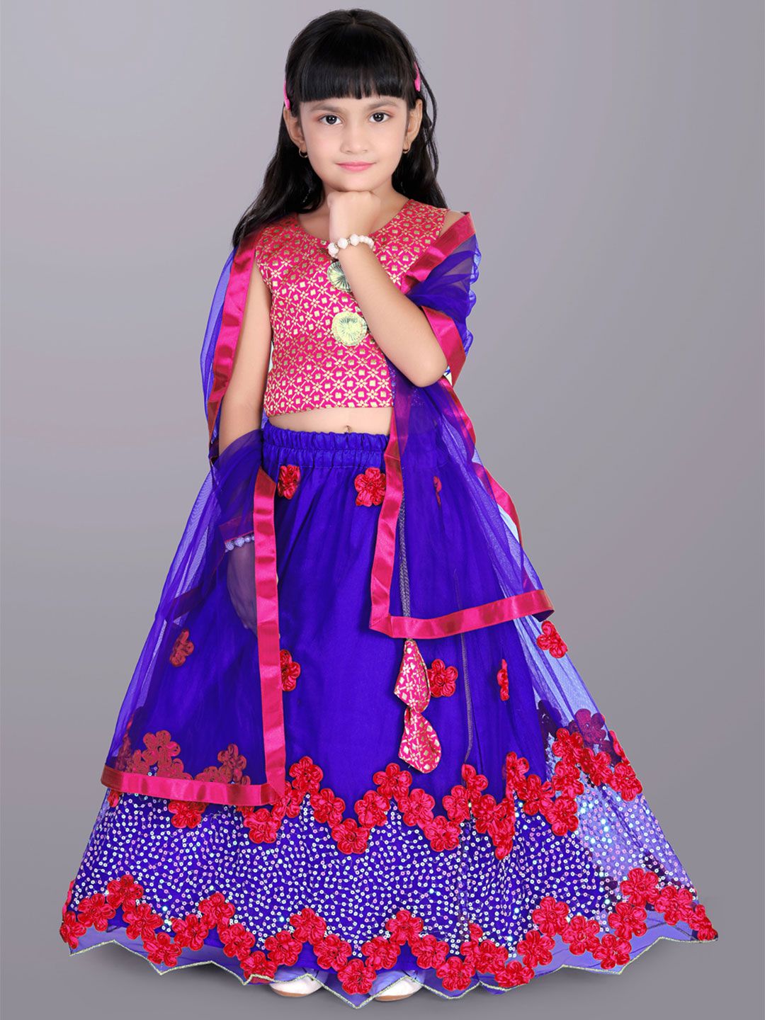BAESD Girls Embroidered Sequinned Ready to Wear Lehenga & Blouse With Dupatta-picture-25