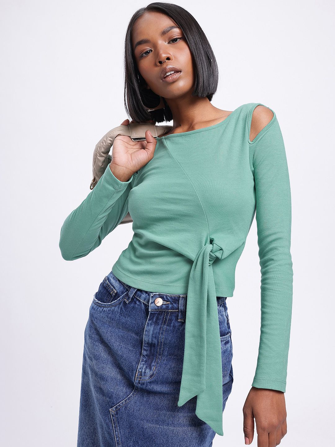 glitchez Whimsical Wonder Cut-Out Sleeves Front Knot Top