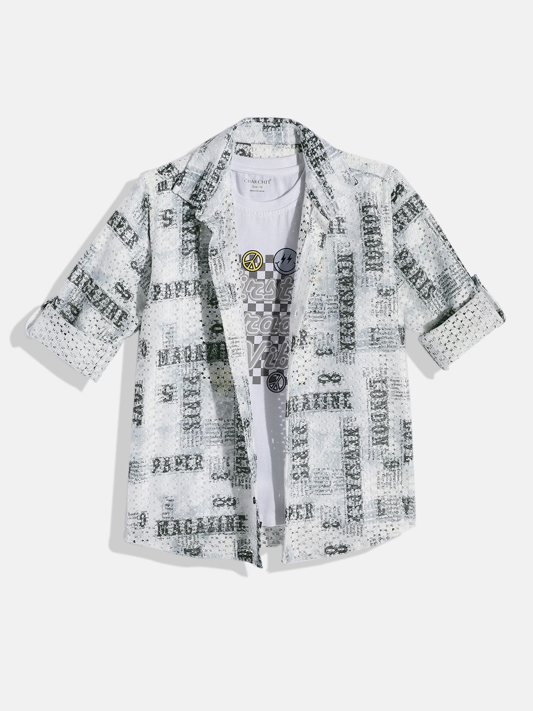 CHARCHIT Boys Comfort Typography Printed Semi Sheer Casual Shirt with T-shirt-picture-44