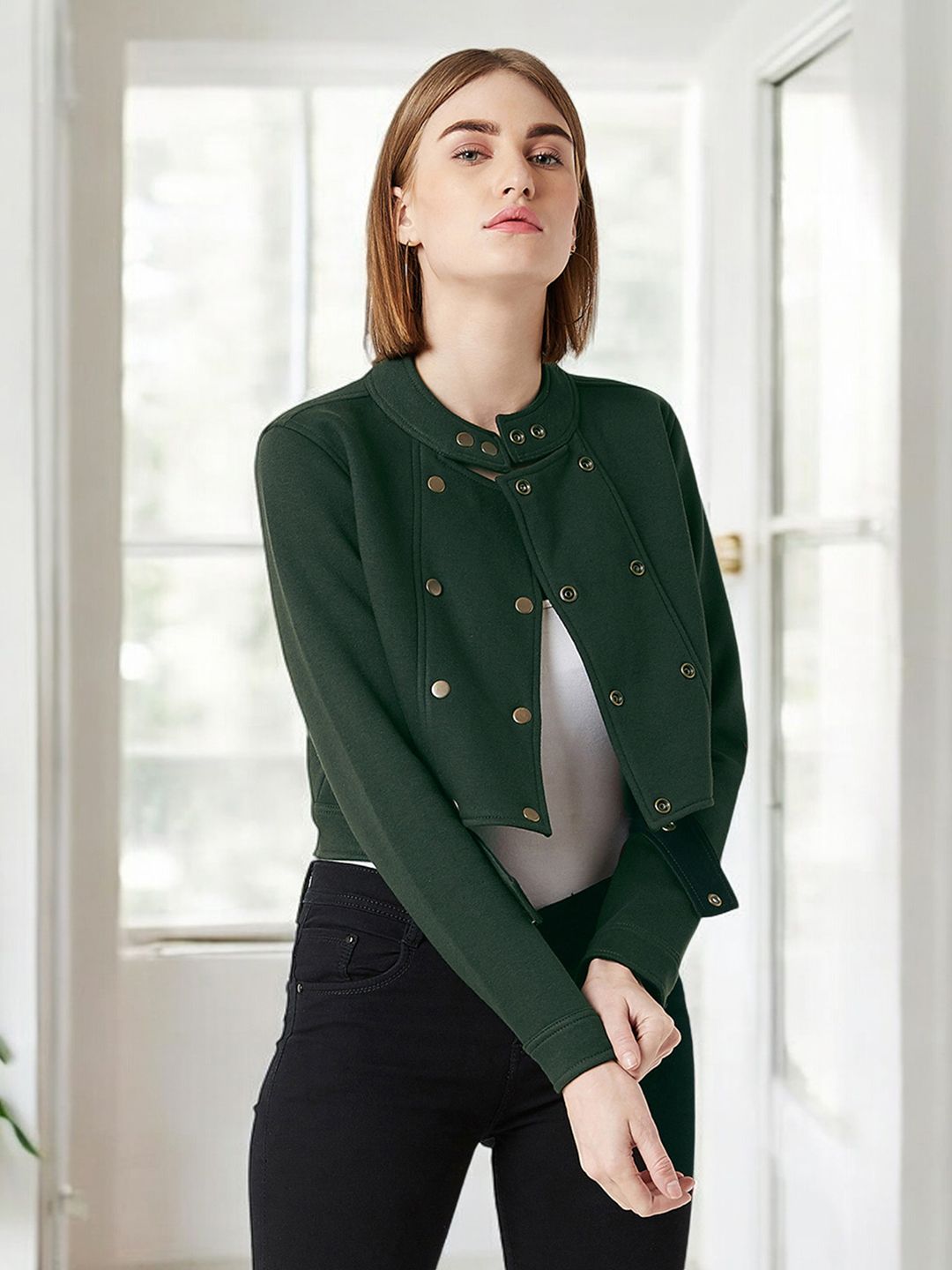 Miss Chase Women Suede Crop Tailored Jacket