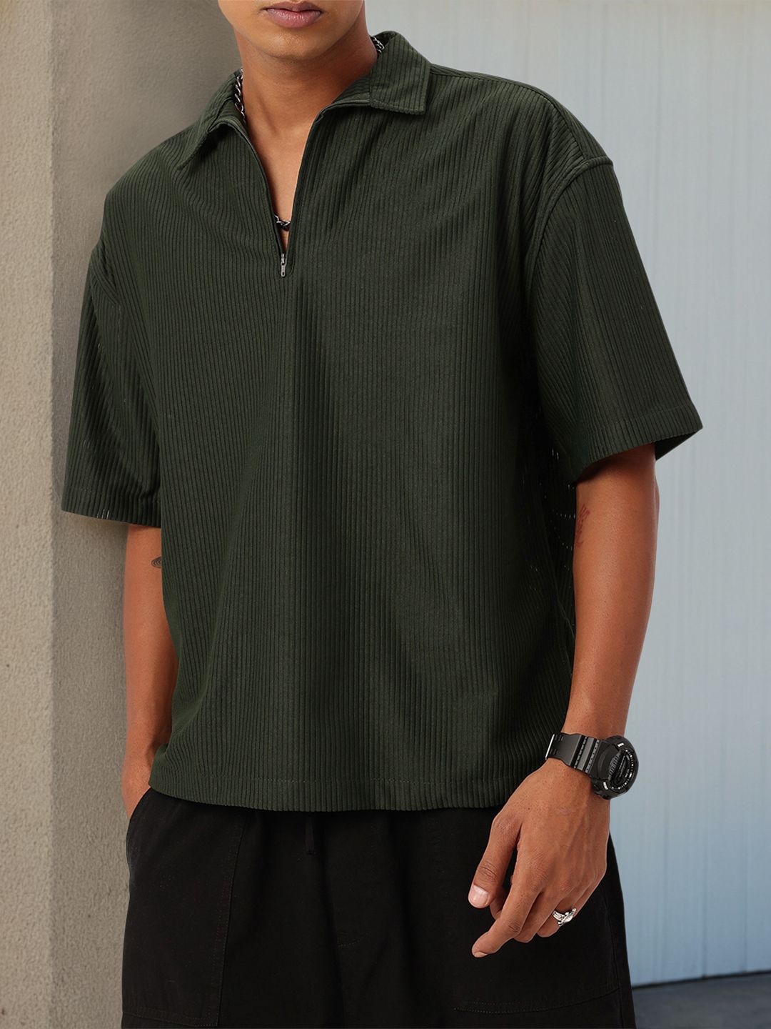 glitchez Polo Collar Ribbed Relaxed Fit T-shirt-picture-22