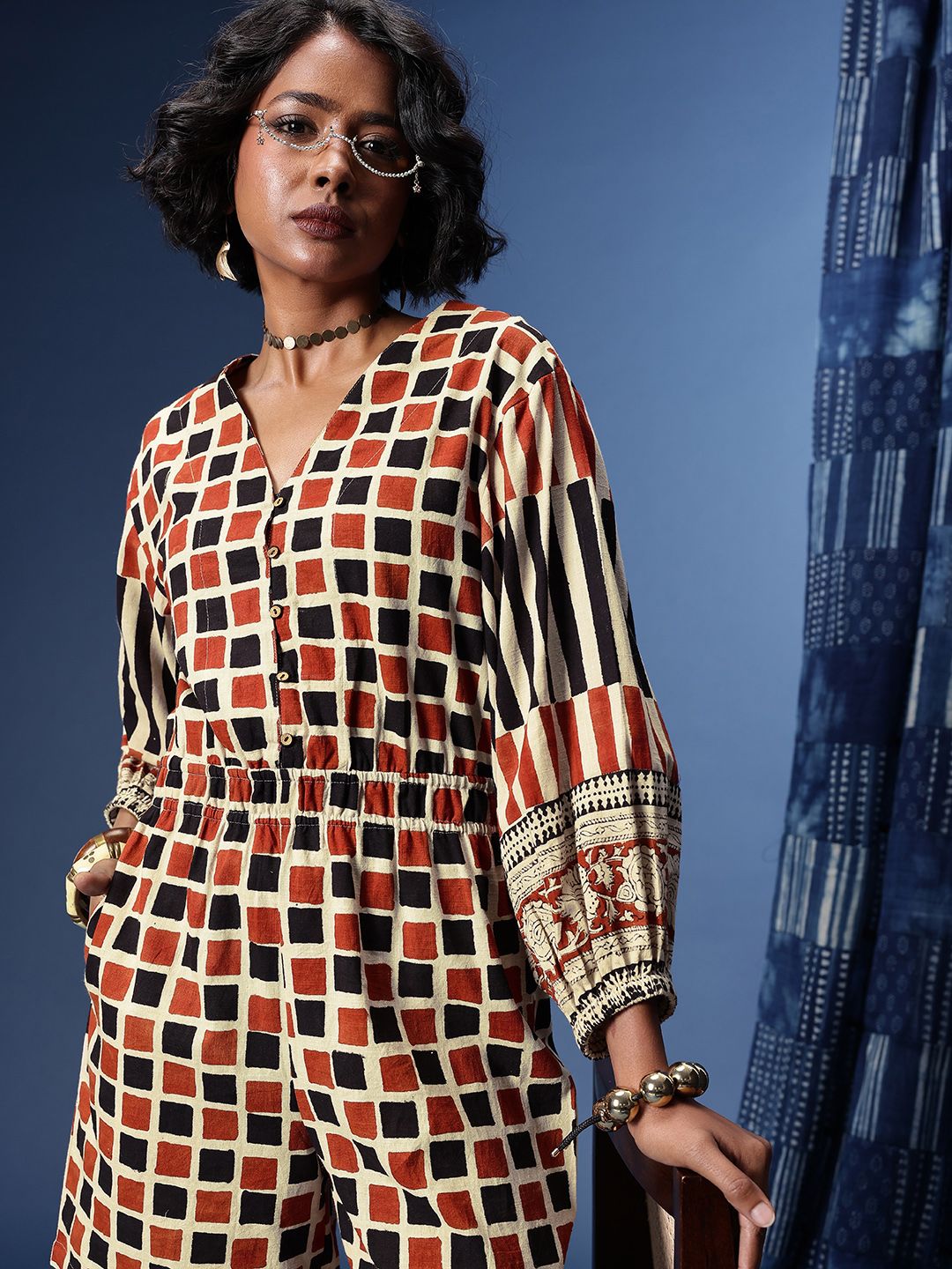 Taavi Bagru Geometric Printed Pure Cotton Jumpsuit-picture-56