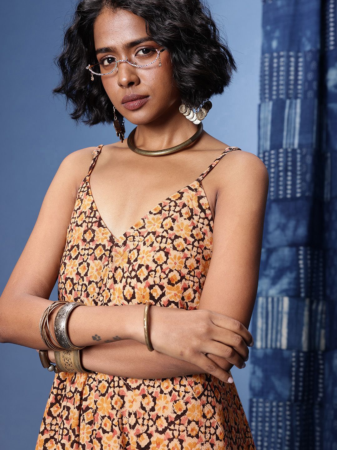 Taavi Pure Cotton Indie-Floral Printed Shoulder Straps Kalamkari Jumpsuit-picture-32