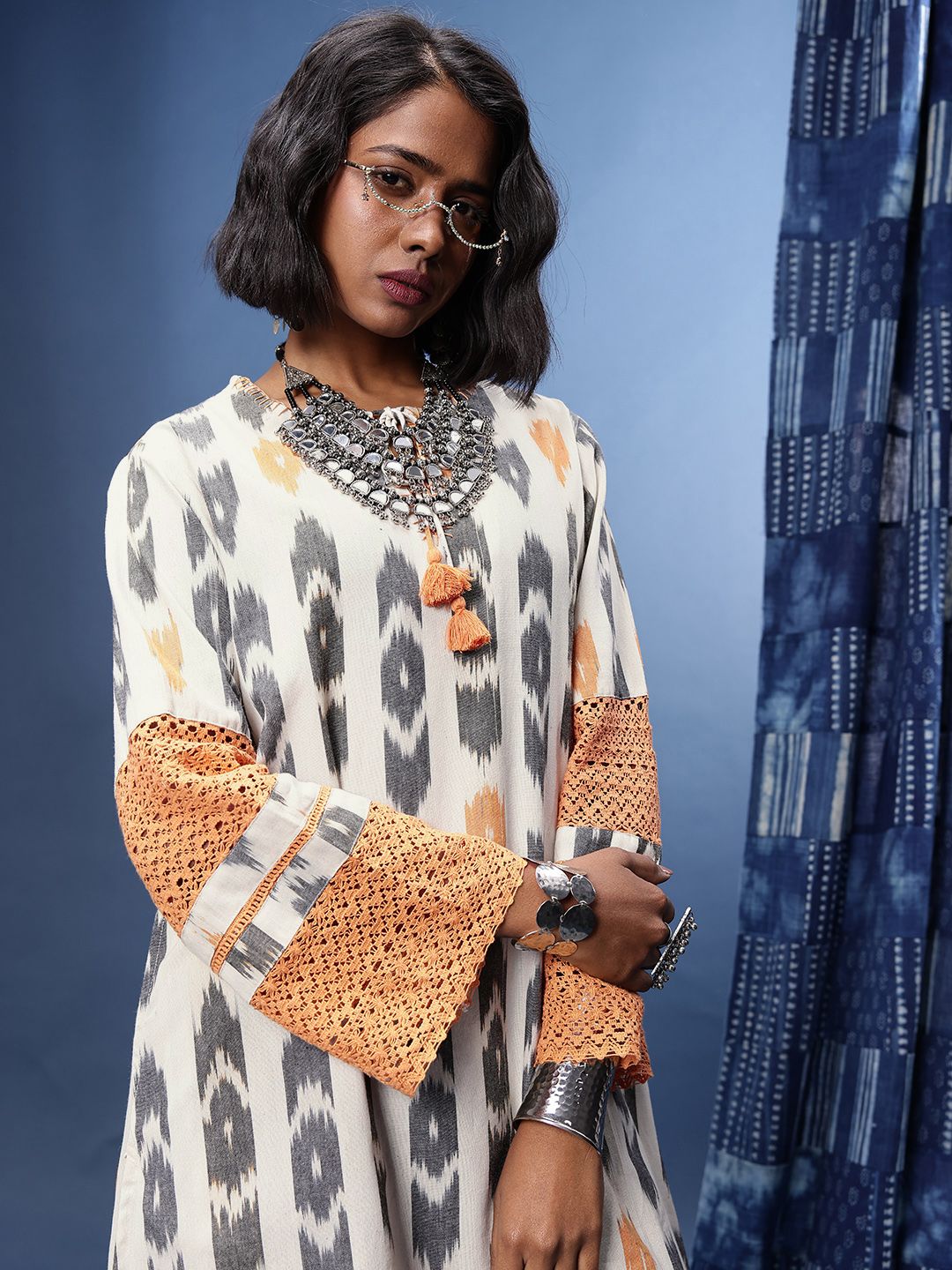 Taavi Geometric Printed Ikat Kurti-picture-29