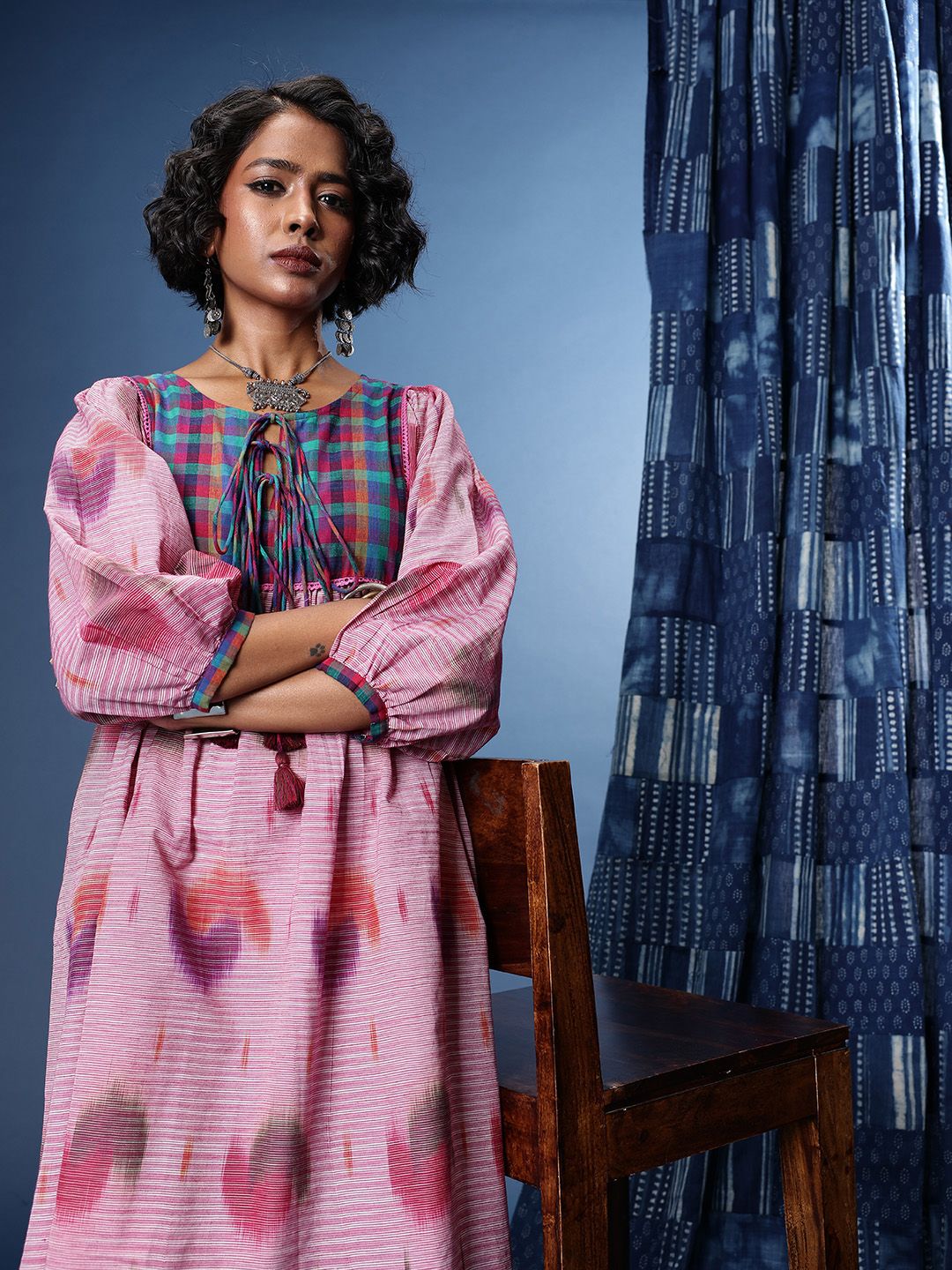 Taavi Ikkat Printed Puff Sleeves Ethnic Dress-picture-30