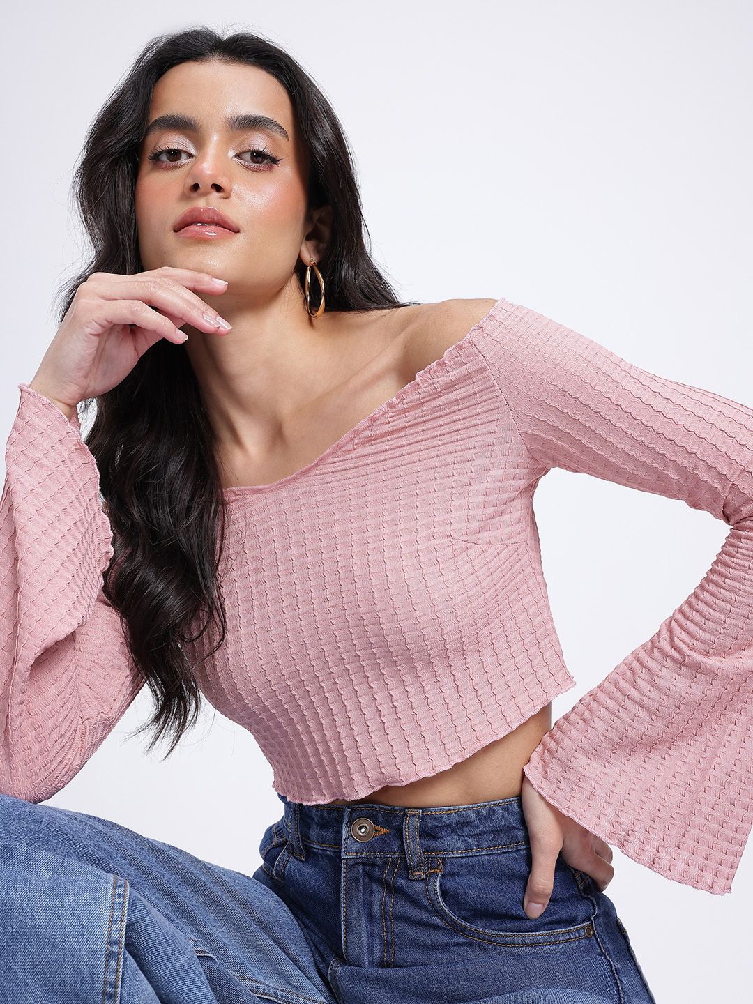 glitchez Flare Goals Textured Crop Bardot Top-picture-54