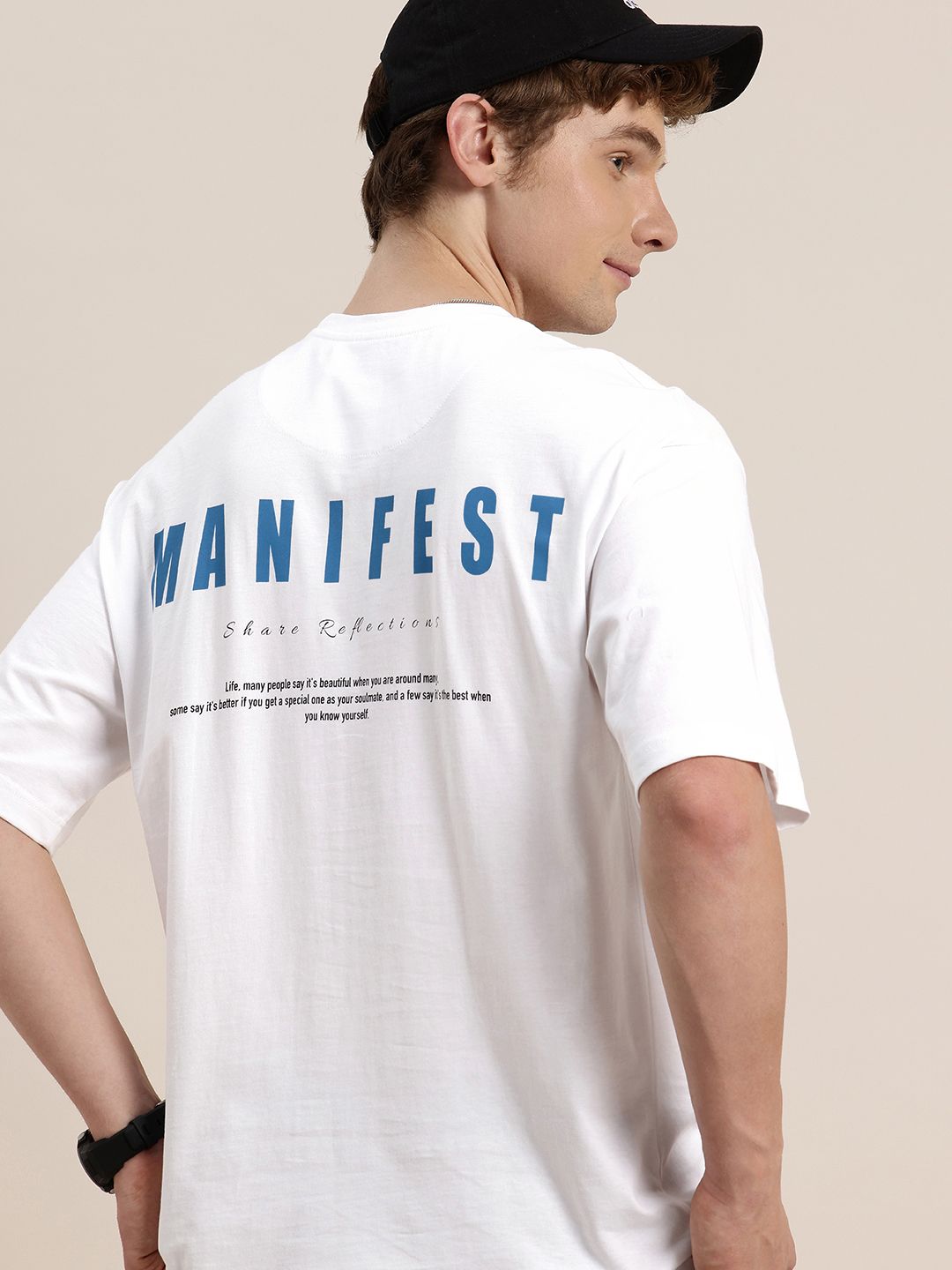 HERE&NOW Pure Cotton Typography Printed Drop-Shoulder Sleeves Relaxed Fit T-shirt-picture-32