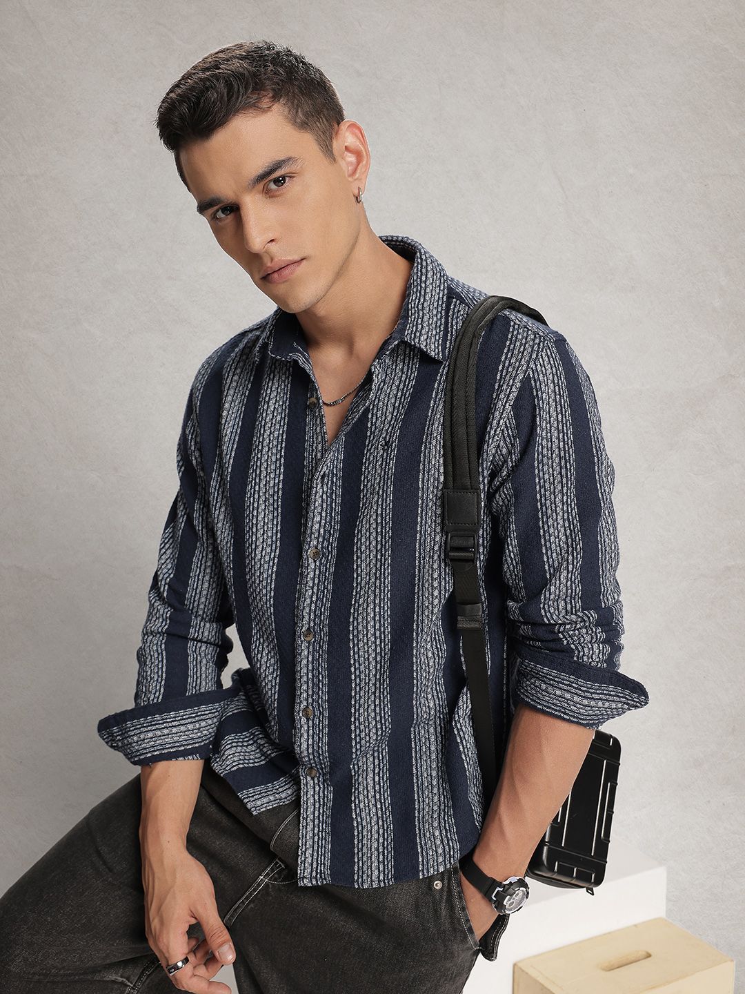 WROGN Comfort Fit Opaque Striped Textured Casual Shirt-picture-17