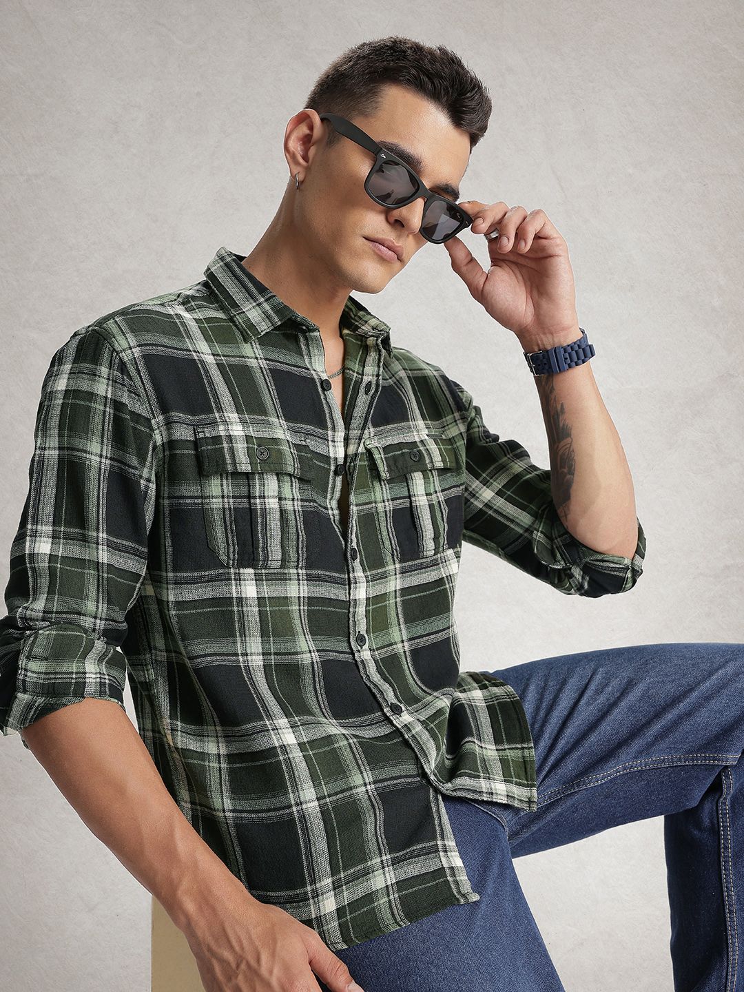 WROGN Comfort Fit Checked Pure Cotton Casual Shirt-picture-25
