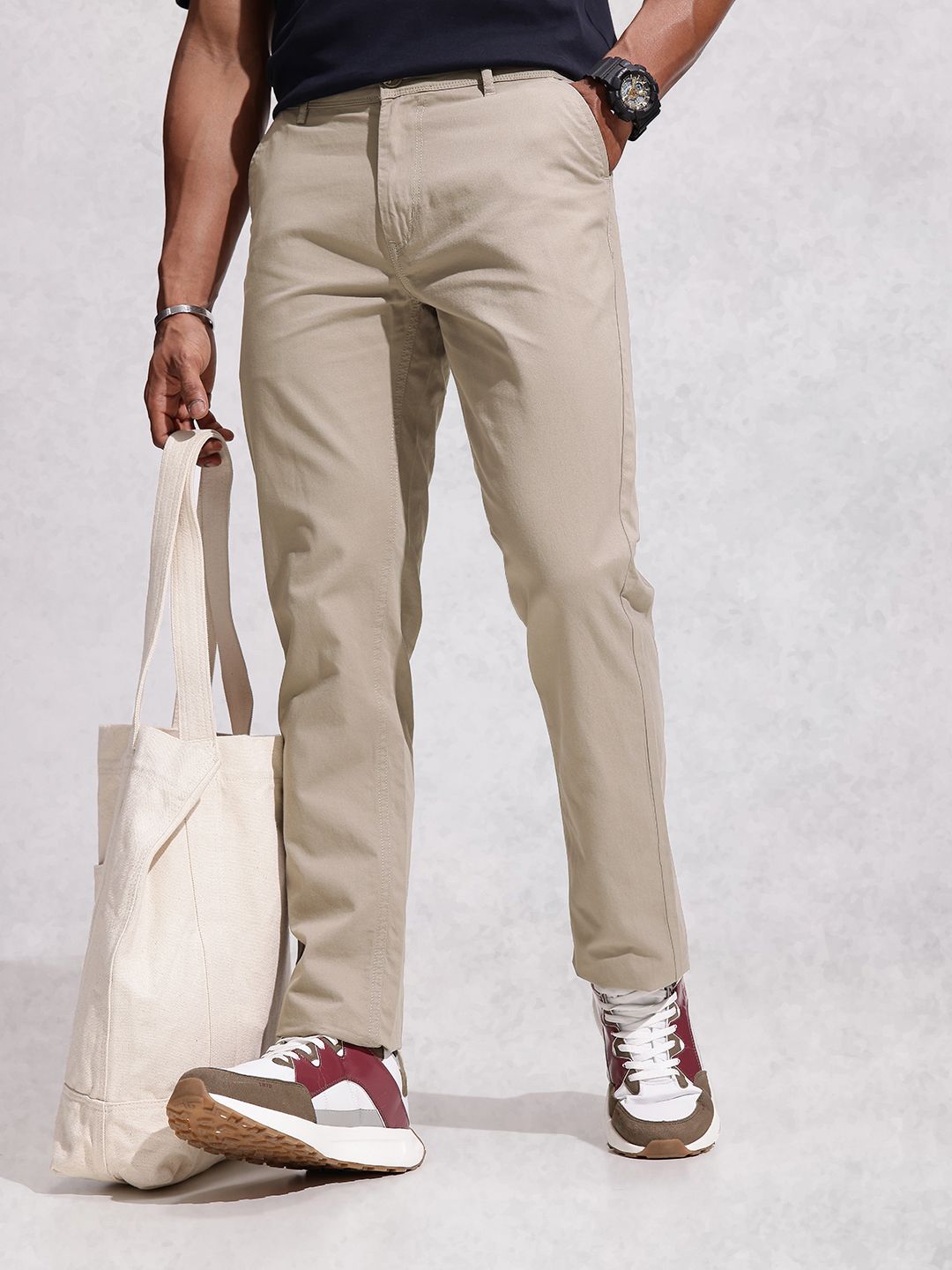 WROGN Men Straight Fit Pure Cotton Chinos Trousers-picture-20
