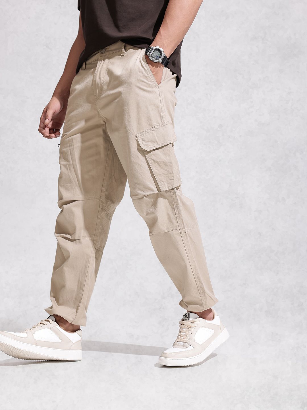 WROGN Men Loose Fit Pure Cotton Cargo Trousers-picture-23