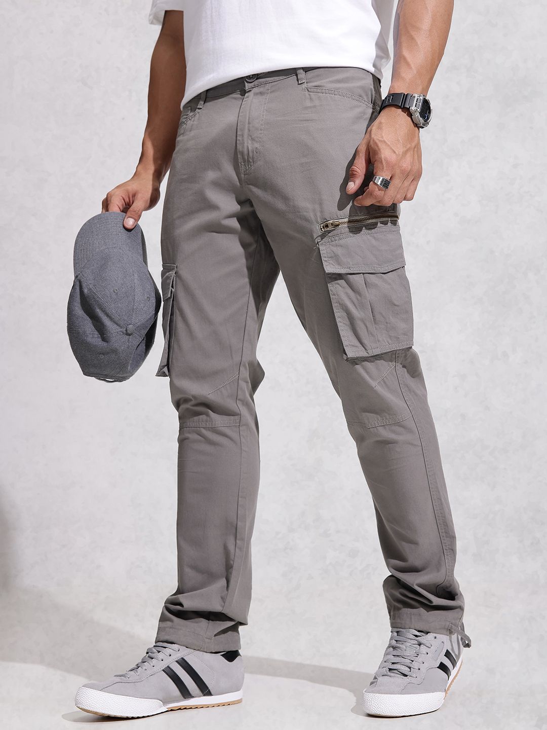 WROGN Men Pure Cotton Straight Fit Panelling Cargos Trousers-picture-40