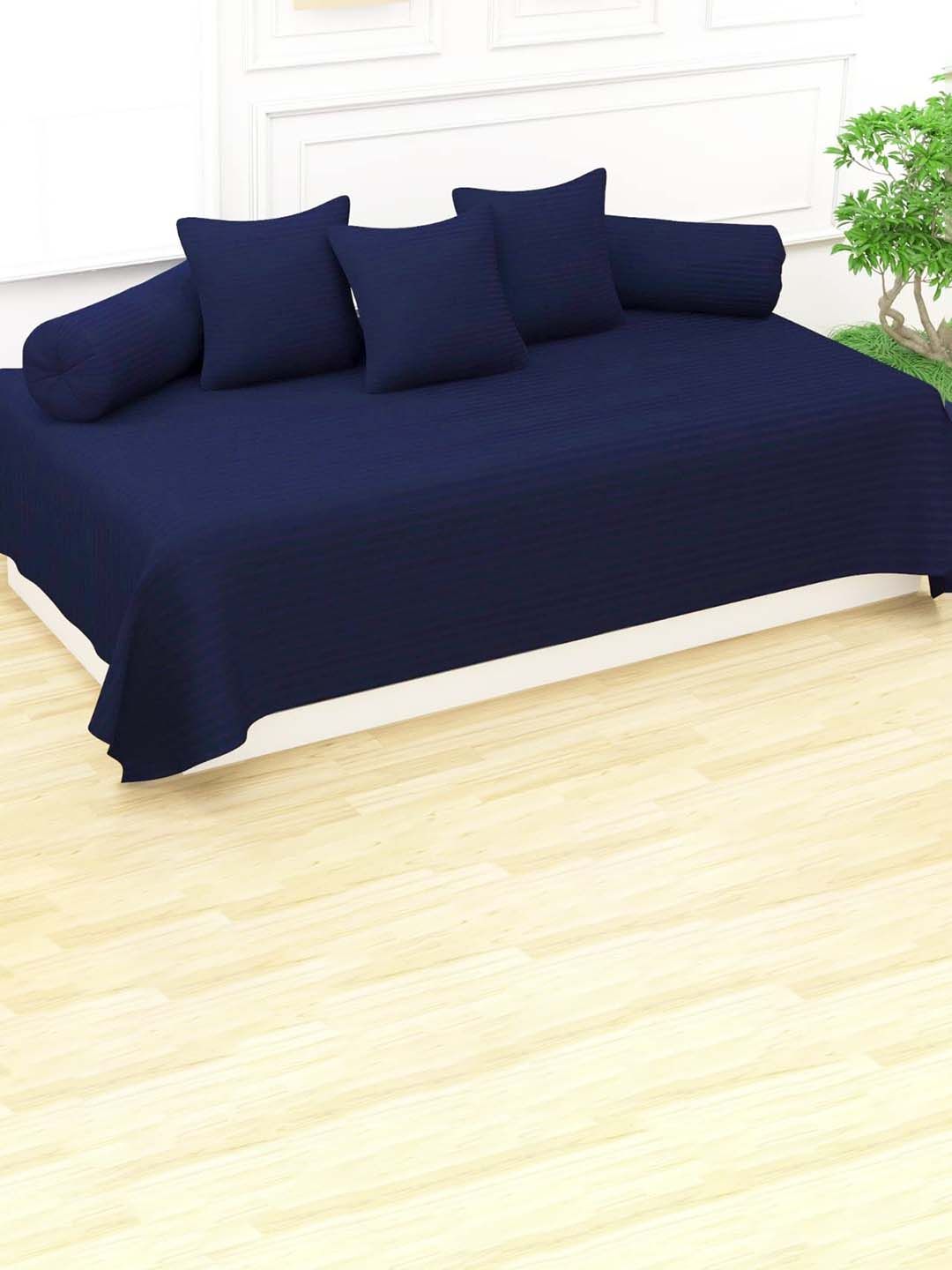 Trance Home Linen 6-Pcs Navy Blue Striped Cotton Diwan Set-picture-22