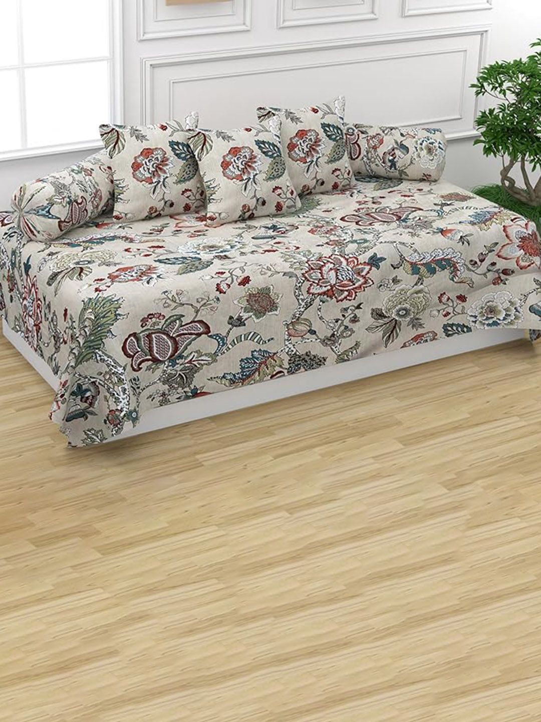 Trance Home Linen 6-Pcs Beige & Brown Printed Cotton Diwan Set-picture-14