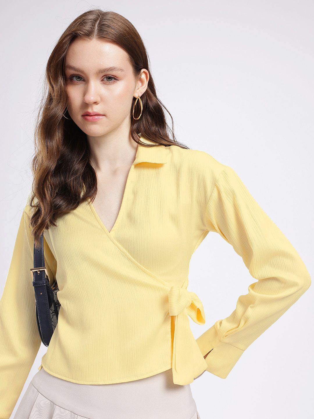 glitchez Chic Charm Shirt Collar Wrap Top-picture-56