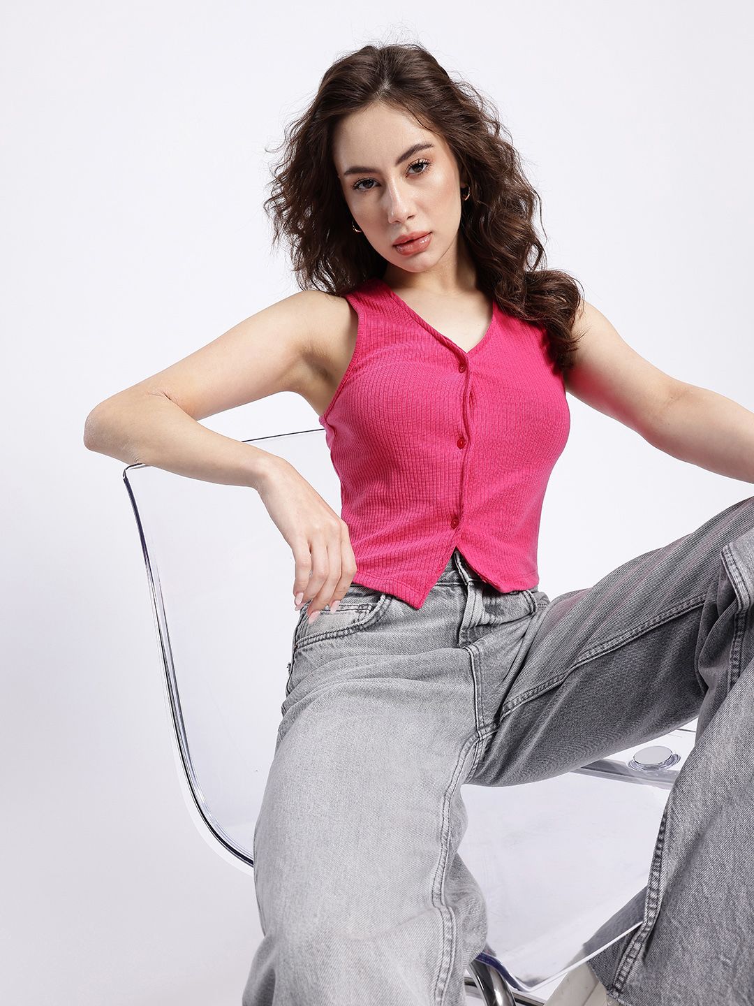 glitchez Effortlessly Chic Ribbed Shirt Style Fitted Crop Top-picture-30