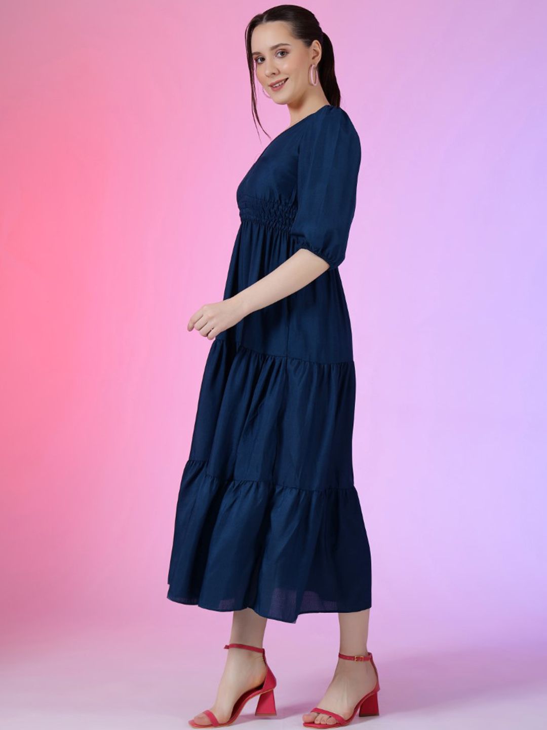 Fit & Flare Sequin V-Neck Midi Dress with Cap Sleeves 1534