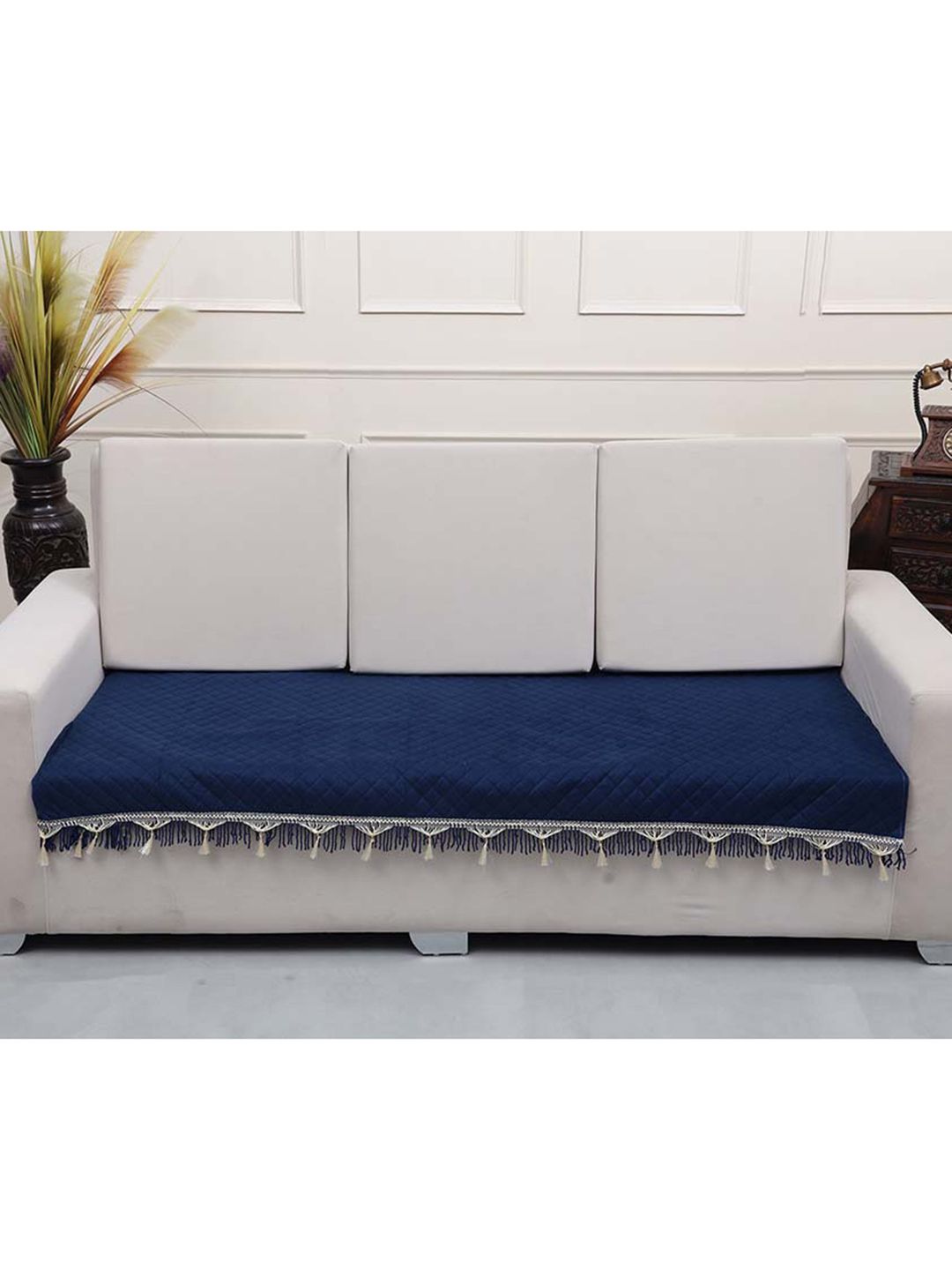 AAZEEM Blue Solid Velvet 2 Piece Sofa Cover-picture-12