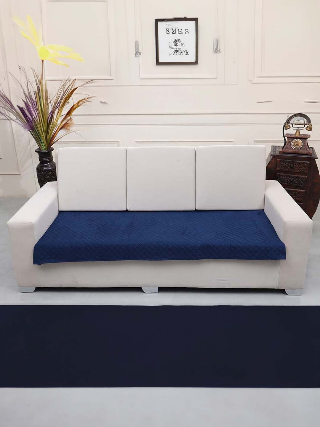 AAZEEM Blue Solid Velvet 2 Piece Sofa Cover-image-10
