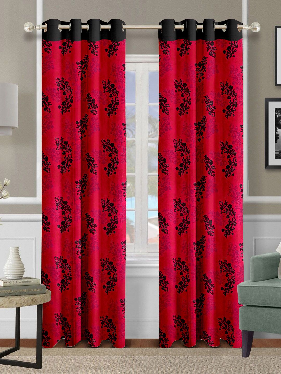 Aura Red & Black Set of 2 Ethnic Motifs Door Curtain-image-21