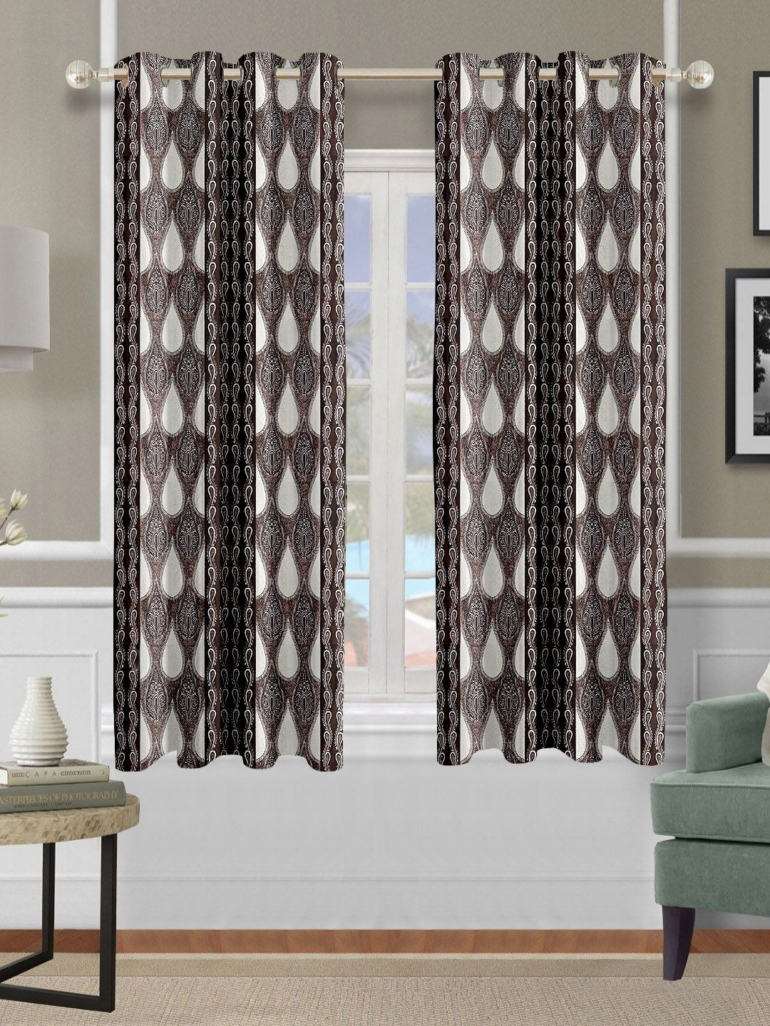 Aura Brown & White Set of 2 Ethnic Motifs Window Curtain-image-44