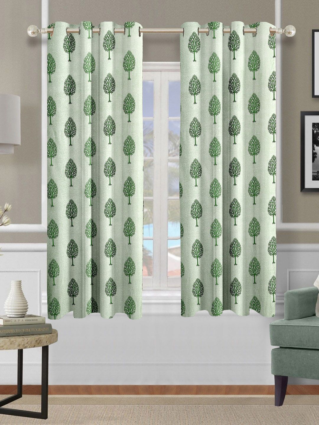 Aura Green & White Set of 2 Ethnic Motifs Window Curtain-picture-23