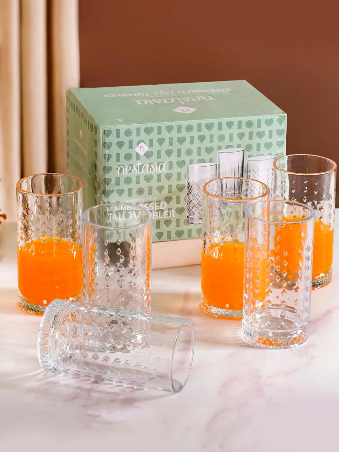 Nestasia 6 Pcs Textured Tall Glasses 490ml-picture-5
