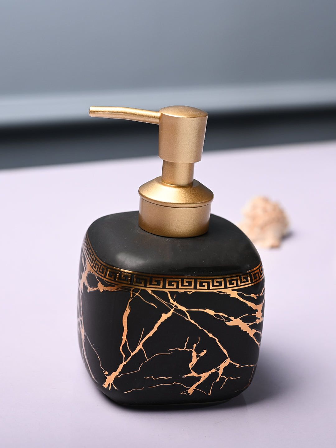 MARKET99 Black & Gold-Toned Abstract Cylindrical Ceramic Waterproof Soap Dispenser 450 ml-picture-34