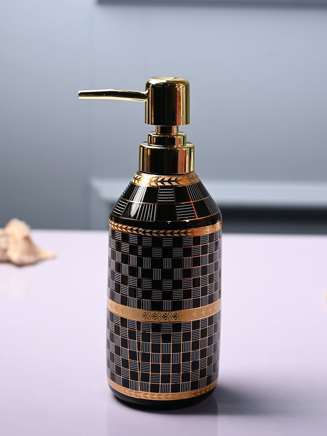 MARKET99 Black Geometric Printed Cylindrical Ceramic Waterproof Soap Dispenser 750 ml-picture-11