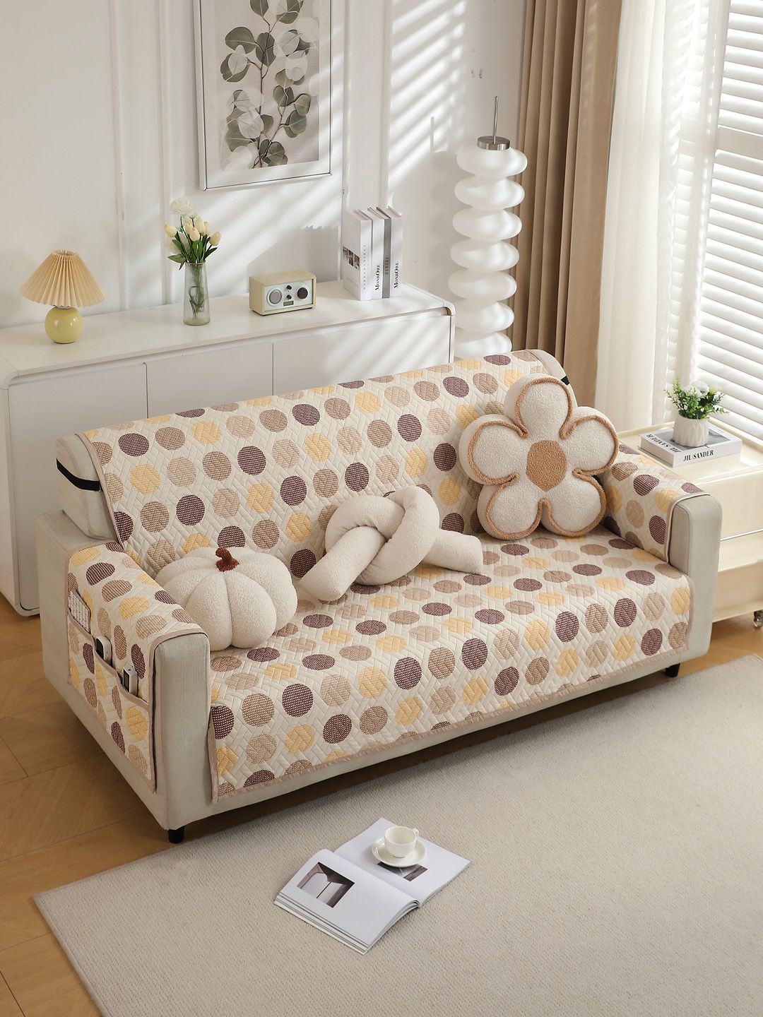 HOKIPO Brown & Beige Printed Polyester 1 Piece Sofa Cover-picture-7
