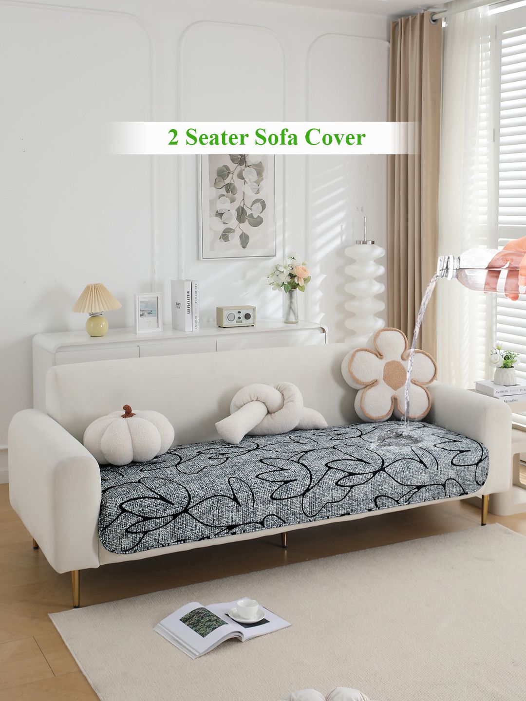 HOKIPO Grey & Black Printed Polyester 1 Piece Sofa Cover-picture-10