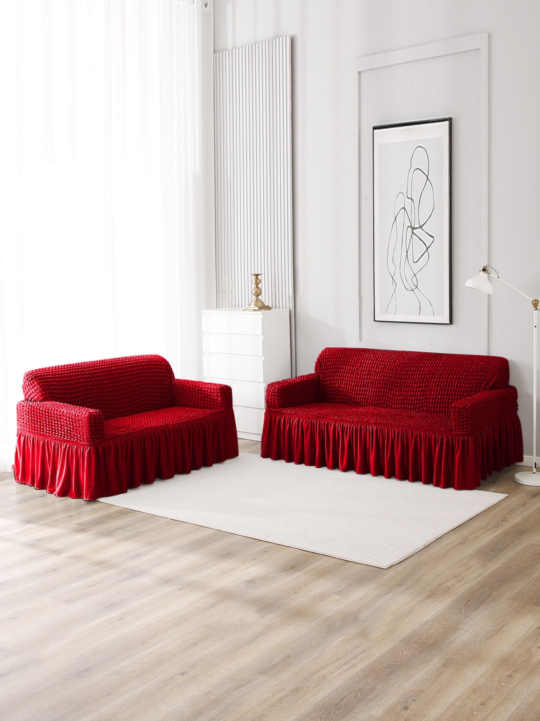 HOKIPO Red Solid Polyester 1 Piece Sofa Cover-picture-1