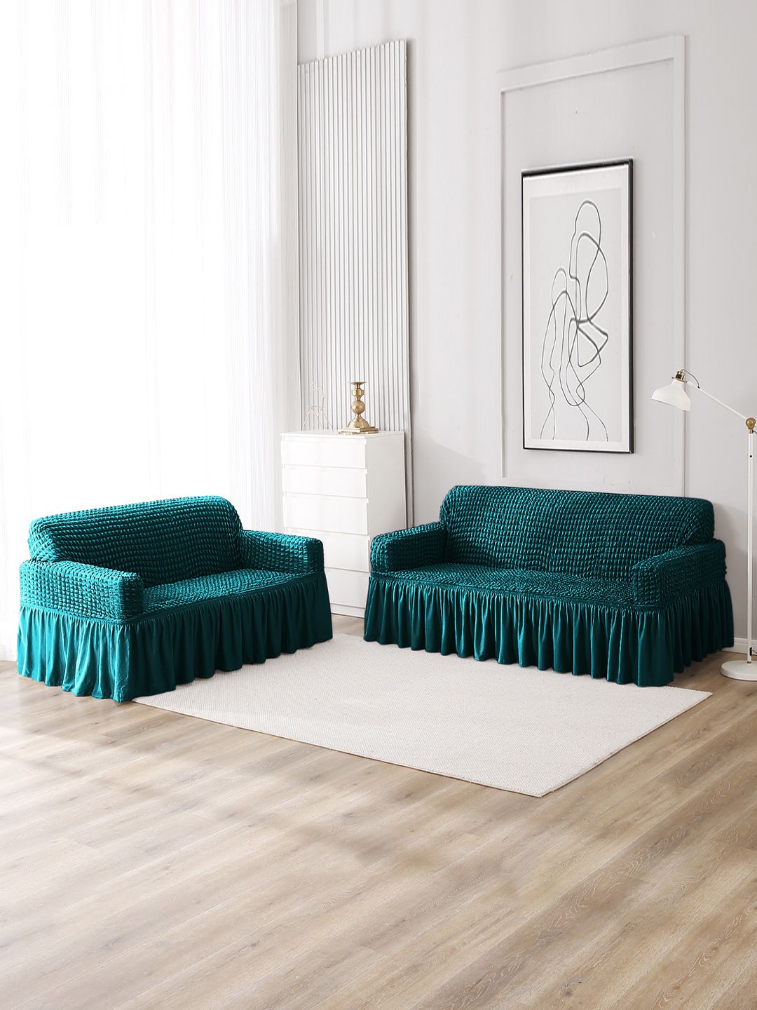 HOKIPO Teal Polyester 1 Piece Sofa Cover-image-37