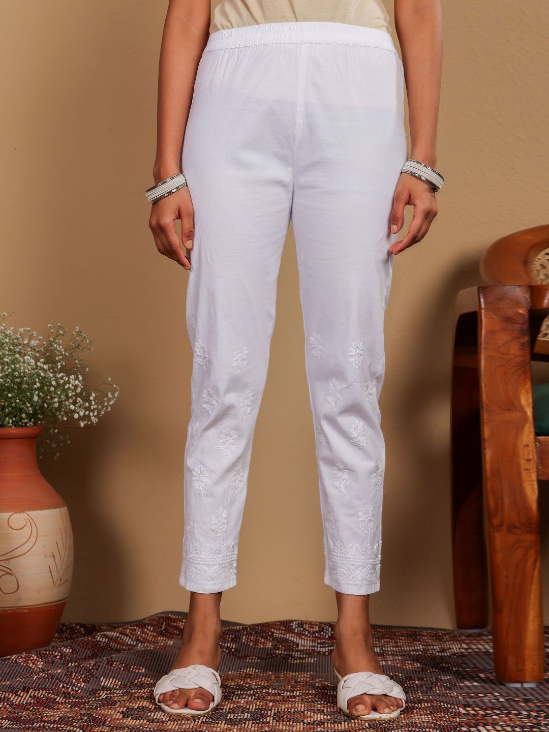 Chowkhat Women Embroidered Chikankari Cotton Trouser-picture-10