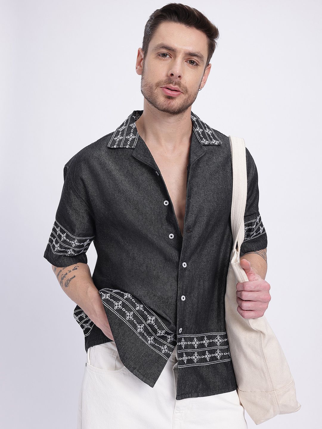 glitchez Easy Breeze Embroidered Chambray Relaxed Shirt-picture-33