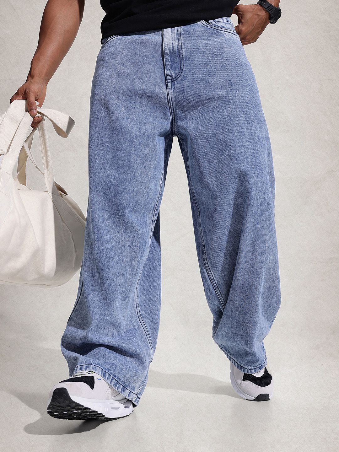 WROGN Men Baggy Fit Light Fade Pure Cotton Jeans-image-34