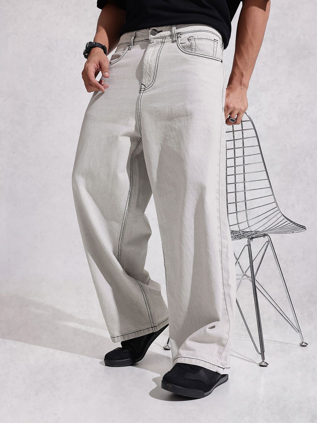 WROGN Men Pure Cotton Baggy Fit Jeans-image-5