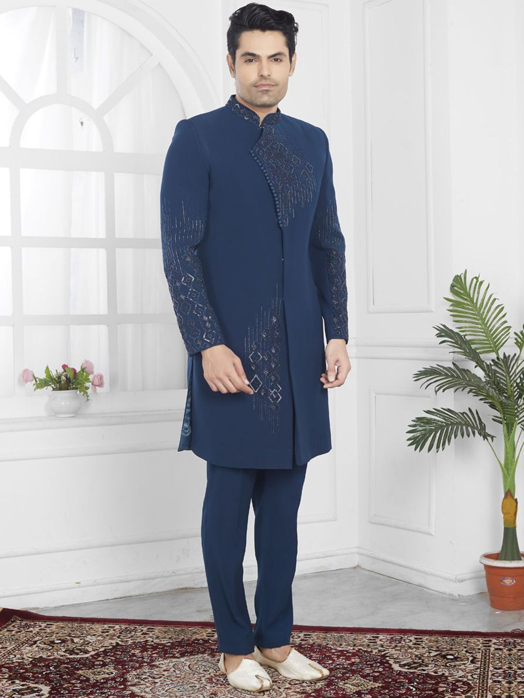 EVASTRO Ethnic Motifs Embroidered Regular Pure Cotton Straight Kurta with Pyjamas-picture-42