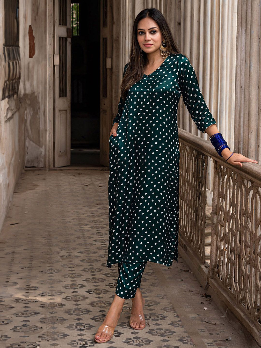 KALINI Women Bandhani Printed Regular Kurta with Trousers