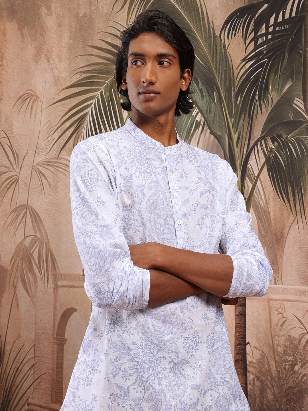 Sangria Men Floral Printed Above Knee Kurta-picture-34