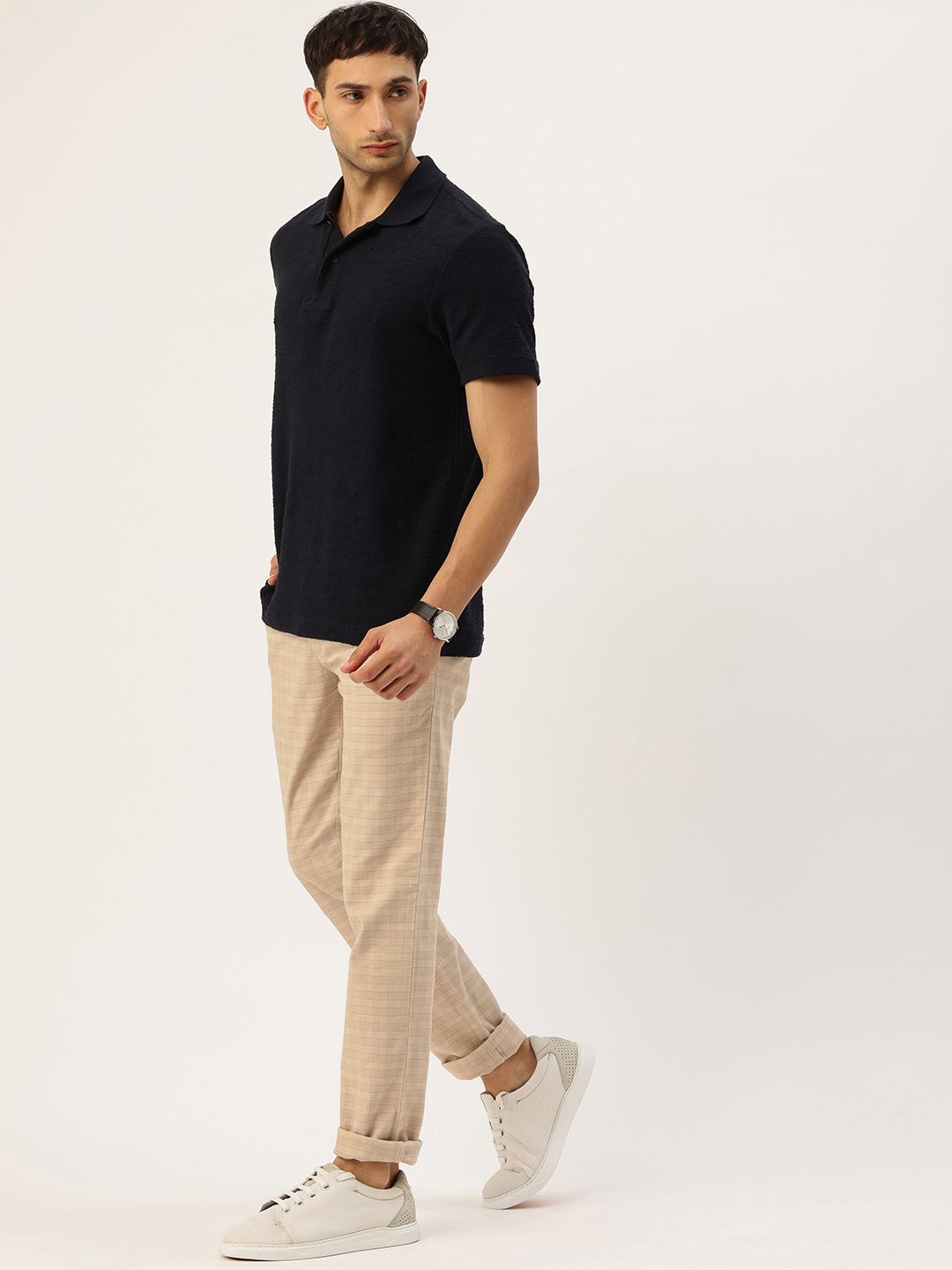 Buy Parx Men Checked Tapered Fit Casual Trousers - Trousers for Men ...