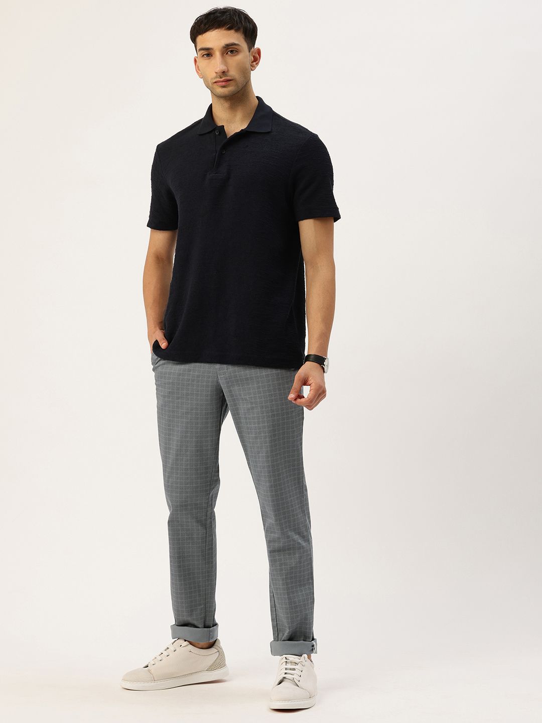 Buy Parx Men Checked Tapered Fit Casual Trousers - Trousers for Men ...